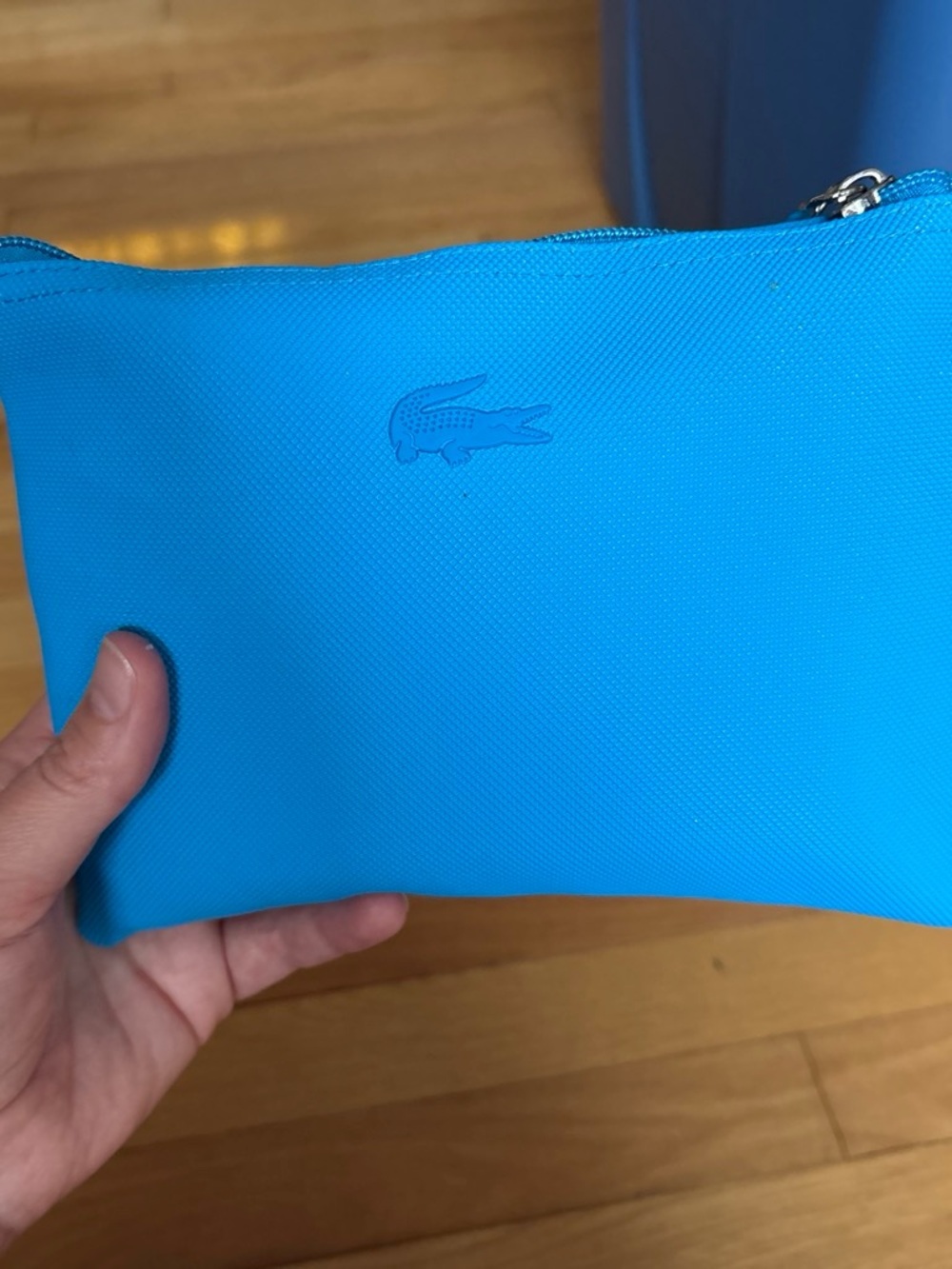 Lacoste Bright Blue Toiletry Pouch with Embossed Croc